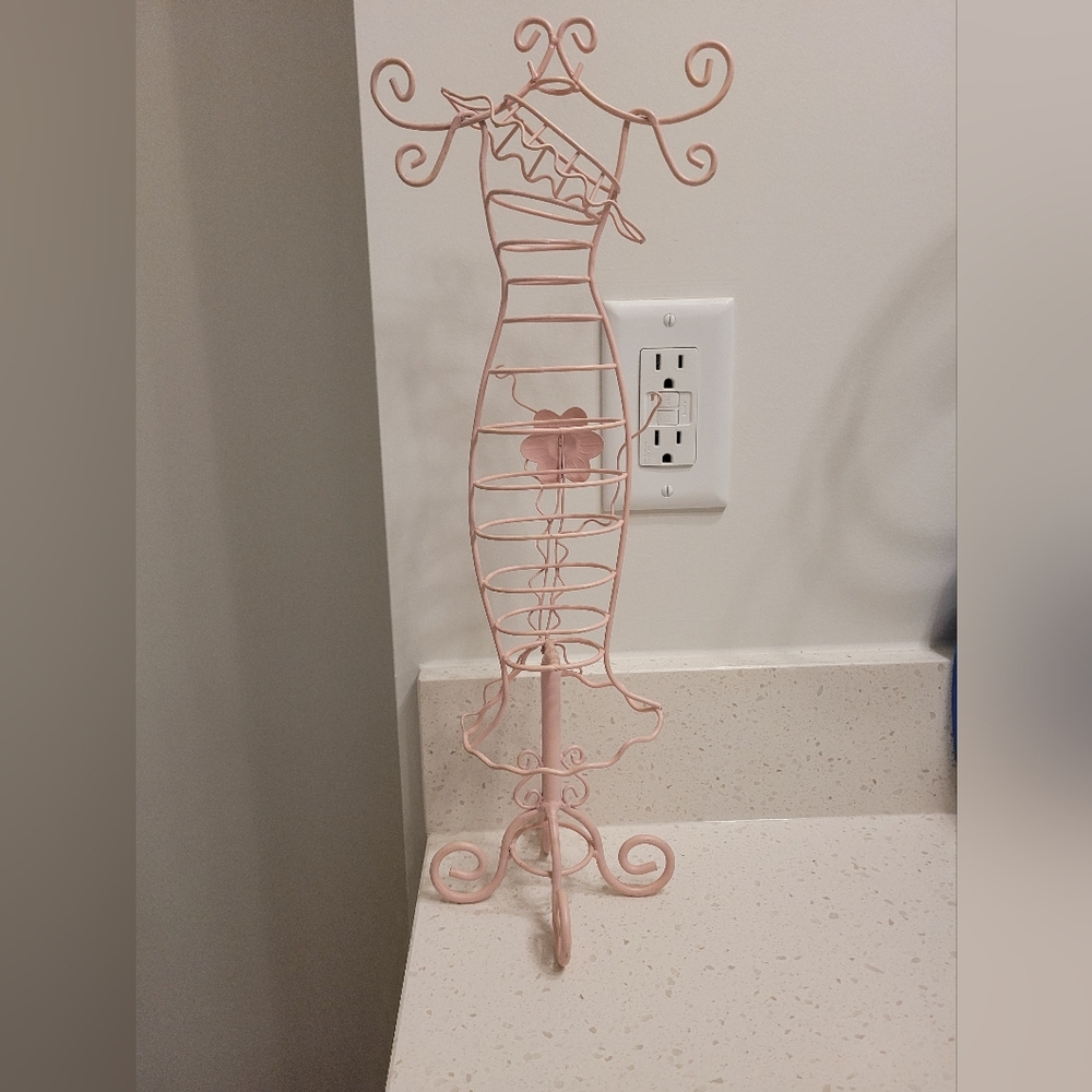Pink Wire Dress Form Jewelry Holder
